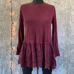 Altar'd State Maroon Eyelet Hem top with long sleeves size S